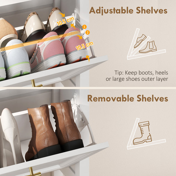 Shoe Cabinet with 2 Flip Drawers, Farmhouse Narrow Shoe Storage Cabine
