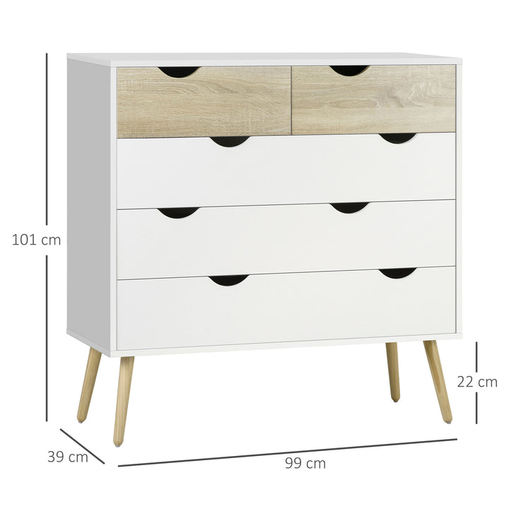 Nordic Style Chest of Drawers, 5 Drawer Dresser with 4 Tapered Legs and Groove Handles, Storage Organiser Side Cabinet for Bedroom, Living Room