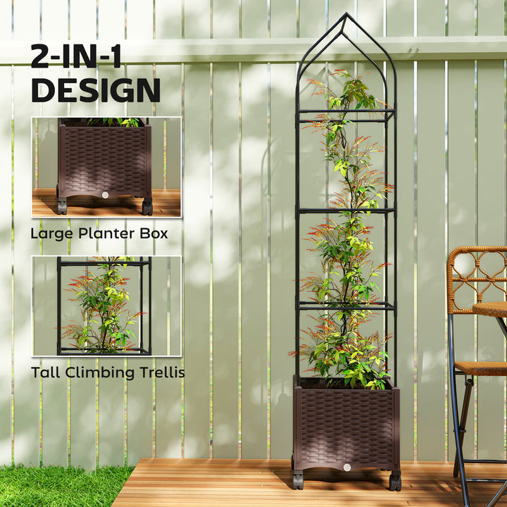 Raised Garden Bed with Trellis, Tomato Cage with Lockable Wheels, Self