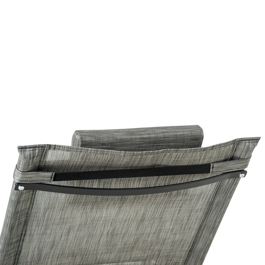 Outdoor Garden Rocking Chair, Patio Sun Lounger Rocker Chair with Breathable Mesh Fabric, Removable Headrest Pillow, Armrest, Side Storage Bag, Dark Grey