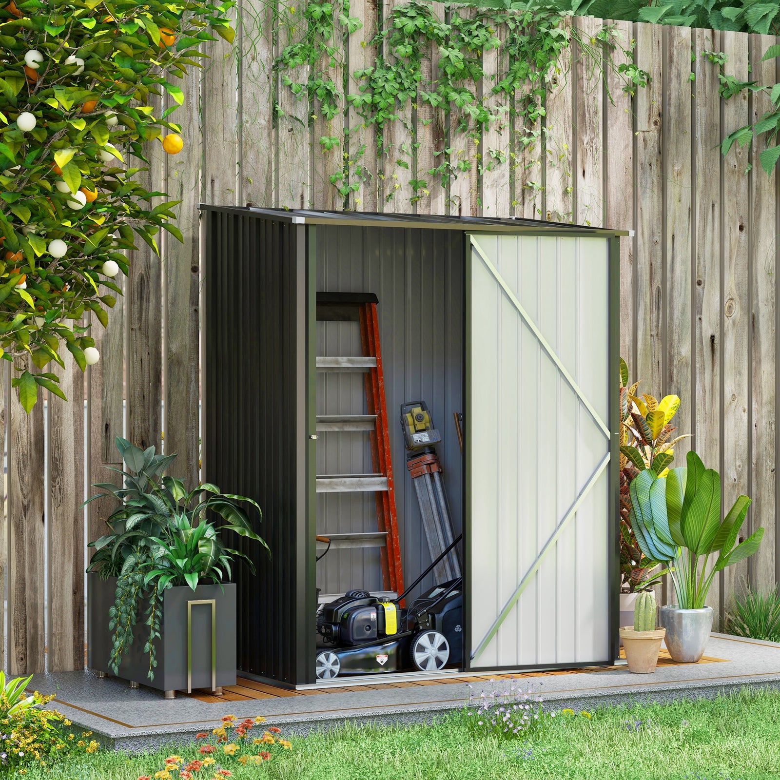 5.3 x 3.1ft Corrugated Steel Garden Shed - Black