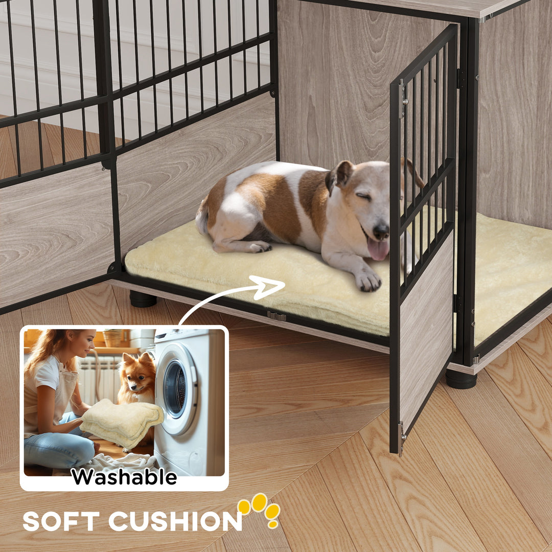80cm Furniture Style Dog Crate Dog Cage End Table Indoor with 3 Doors Soft Washable Cushion, for Medium Sized Dogs