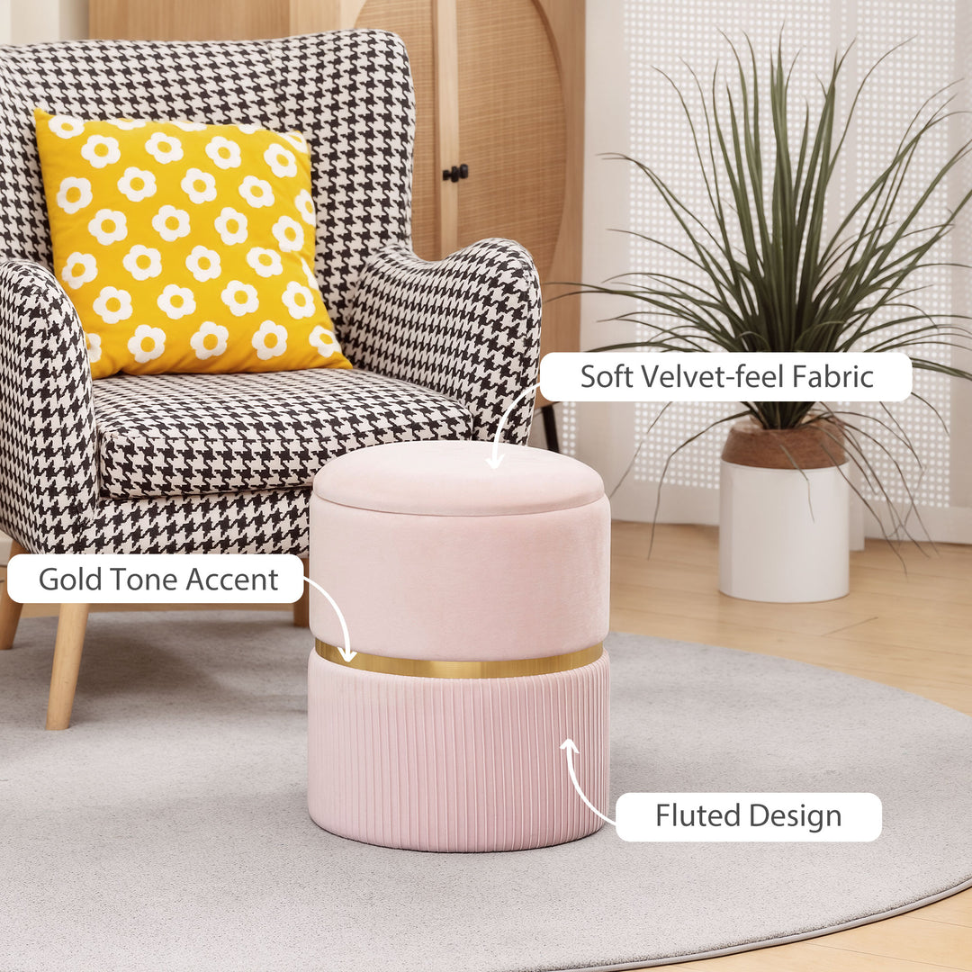 MCL Velvet-Feel Storage Ottoman - Pink
