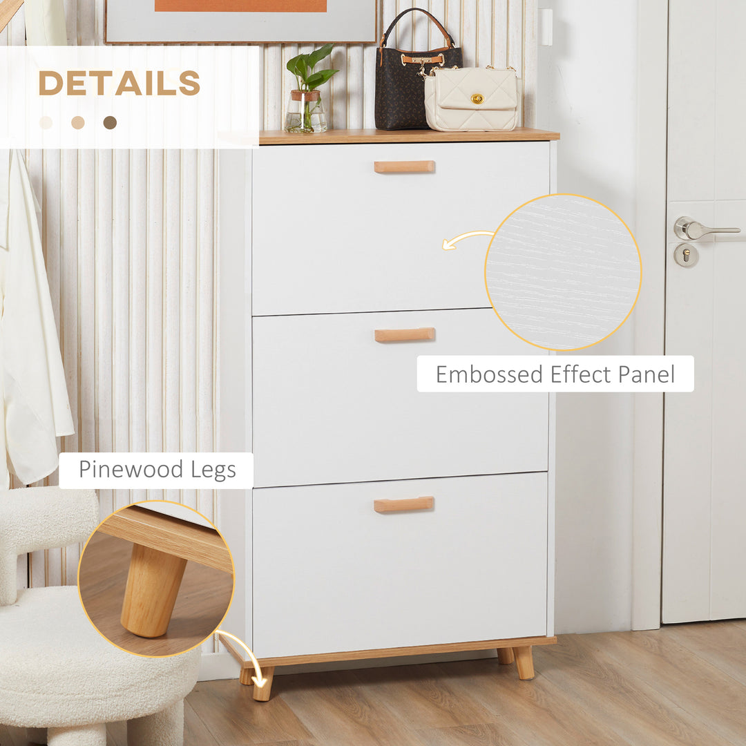 Narrow Shoe Cabinet, Slim Shoe Storage Cabinet with 3 Flip Drawers and Adjustable Shelves, 12 Pair of Shoes Organizer for Hallway, Entryway, White