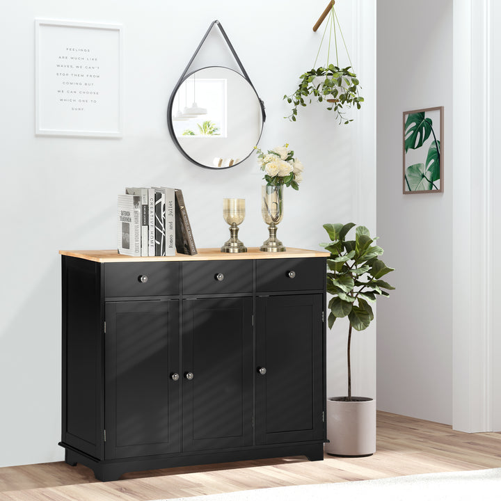 MCL Sideboard with Rubberwood Top and Adjustable Shelves for Dining Room, Kitchen - Black
