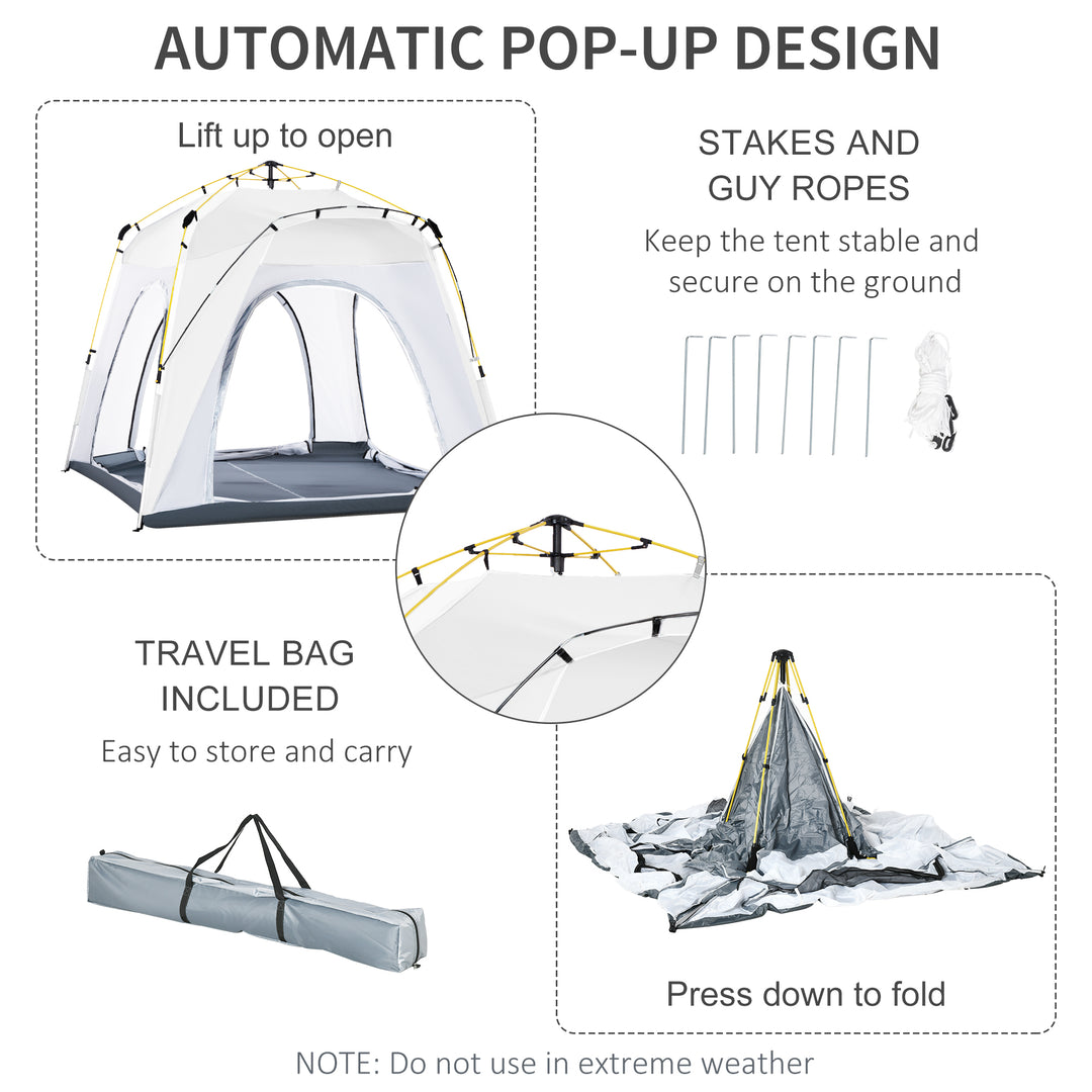 4 Person Automatic Camping Tent, Outdoor Pop Up Tent, Portable Backpacking Dome Shelter, Light Grey