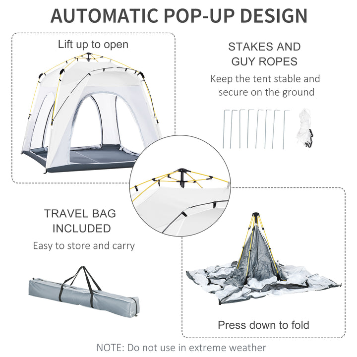 4 Person Automatic Camping Tent, Outdoor Pop Up Tent, Portable Backpacking Dome Shelter, Light Grey