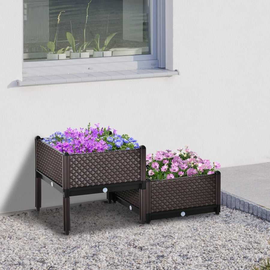 50cm x 50cm x 46.5cm Set of 2 41L Plastic Raised Garden Bed, Planter Box, Flower Vegetables Planting Container with Self-Watering Design and Drainage Holes for Patio Balcony