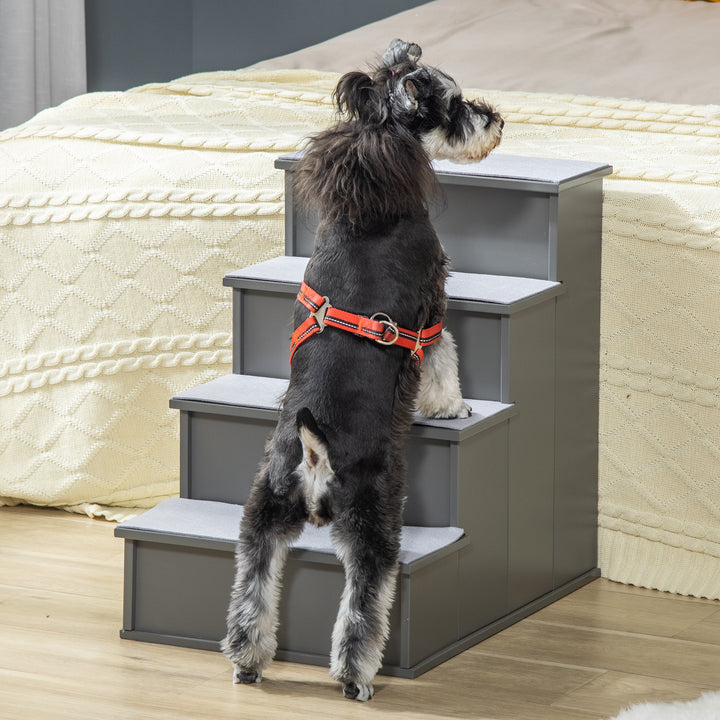 MCL 4 Step Wooden Dog Steps Pet Stairs for Dogs, Cat Ladder for Bed Couch with Non-Slip Carpet 40 x 59 x 54.2 cm, Grey
