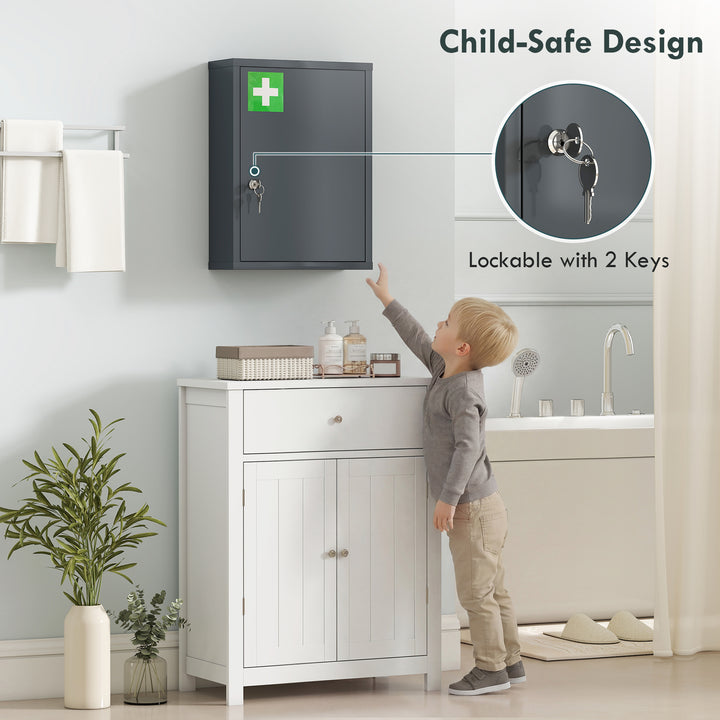 Locking Medicine Cabinet, First Aid Cabinet with Storage Shelves - view 4