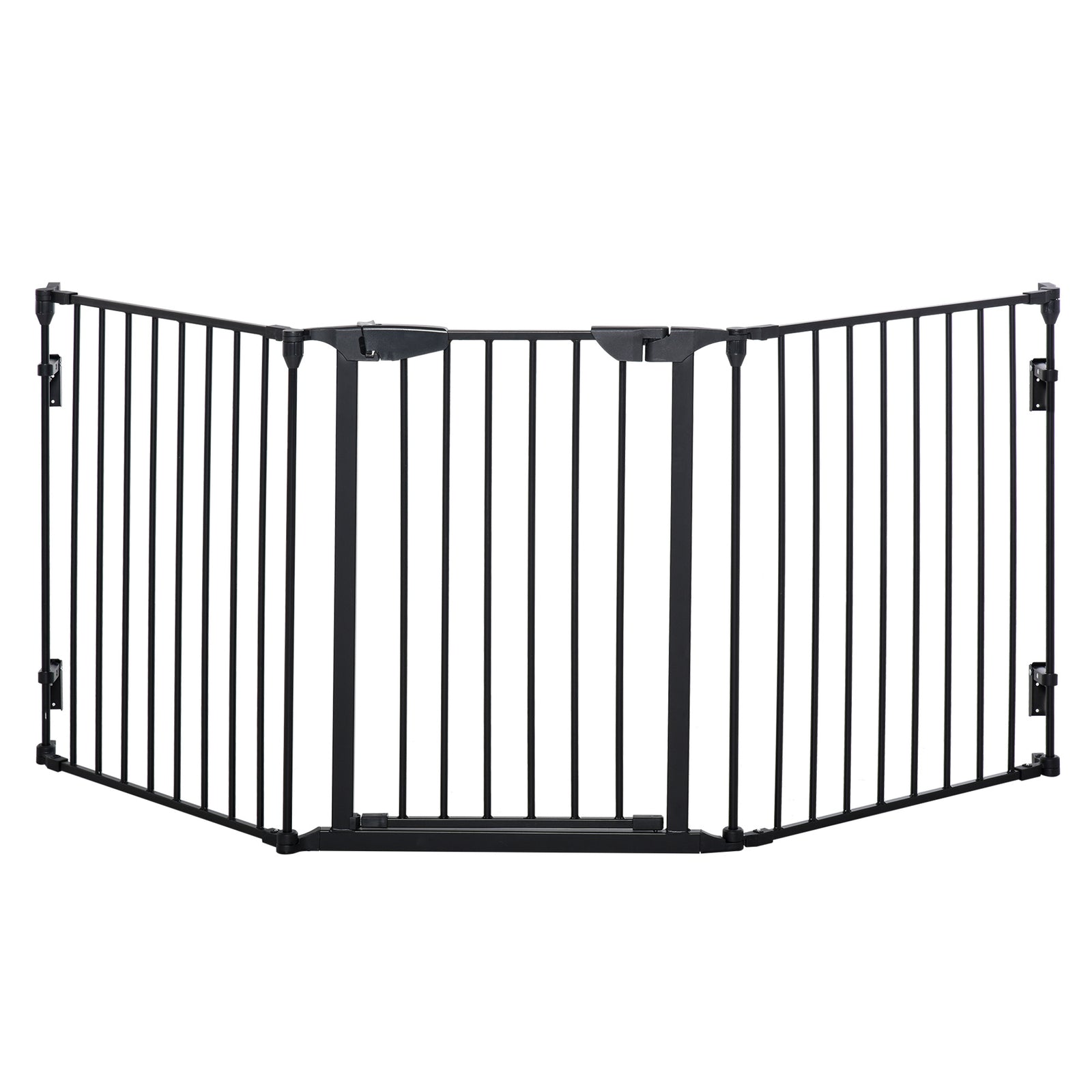 Pet Safety Gate, 3 Panels Playpen Fireplace, Metal Fence, Stair Barrier, Room Divider w/ Walk-Through Door - Black