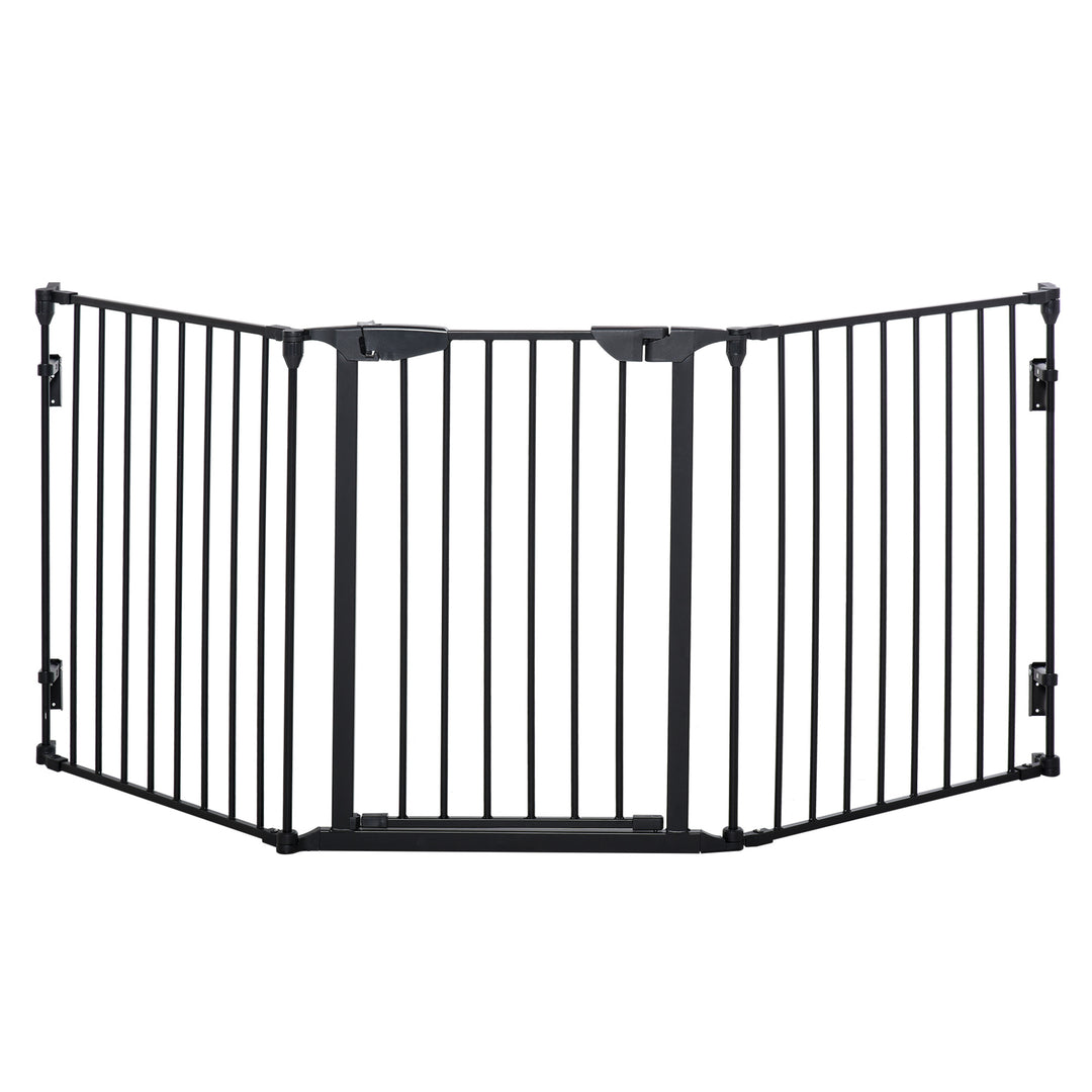 MCL Pet Safety Gate, 3 Panels Playpen Fireplace, Foldable Metal Fence, Stair Barrier, Room Divider, Fire Guard w/ Automatic Closing Door, Black
