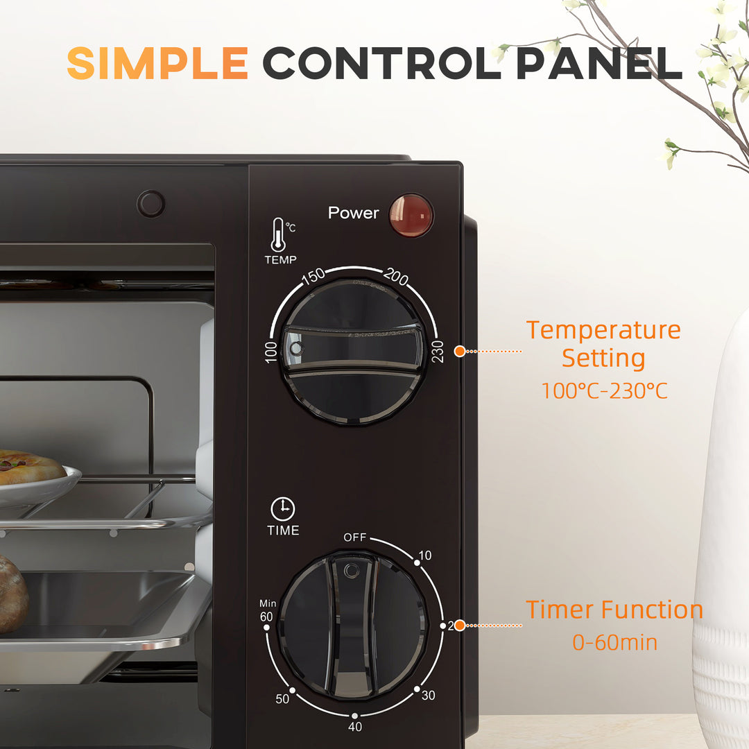 MCL Mini Oven, 9L Countertop Electric Grill, Toaster Oven with Adjustable Temperature, Timer, Dishwasher Safe Baking Tray and Wire Rack, 750W, Black