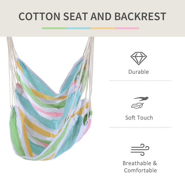 MCL Outdoor Hanging Rope Chair with Cotton Rope, Garden Hammock Chair with Wooden Support Bar Cotton Cloth, Portable Garden Chair for Patio & Tree, Green