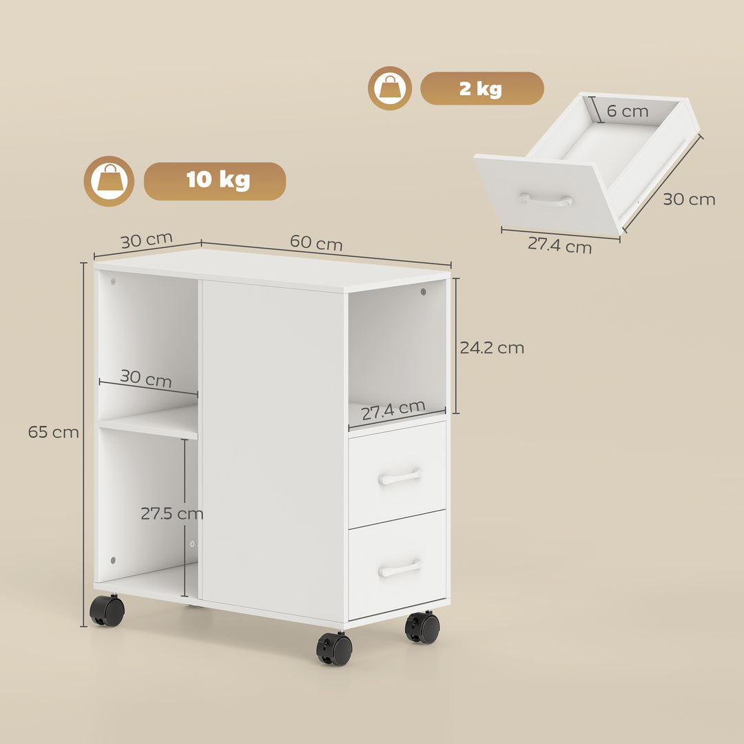 Narrow Mobile Printer Table with Wheels, Rolling Printer Stand with Dr