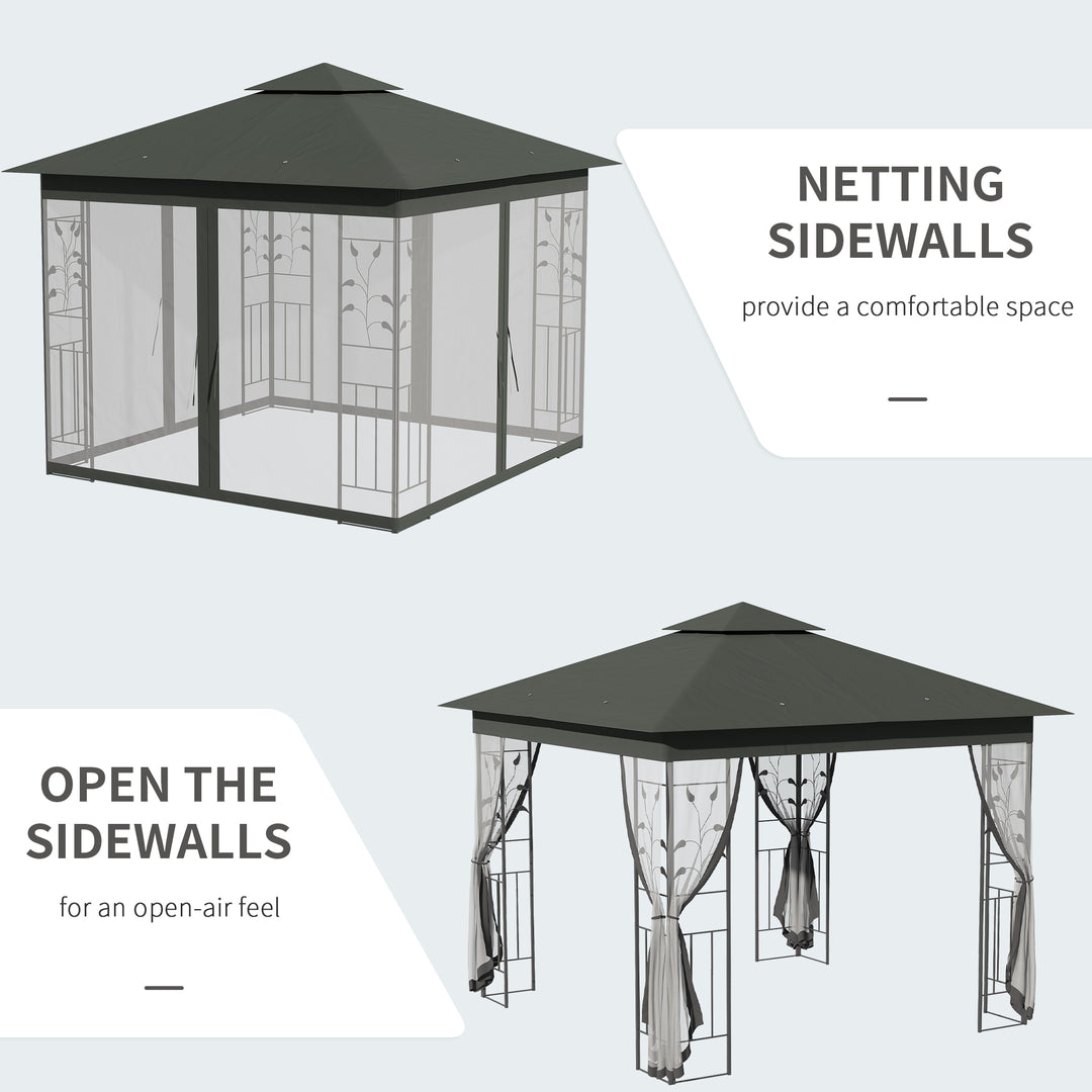 3 x 3(m) Steel Frame Double Roof Garden Gazebo - Grey
