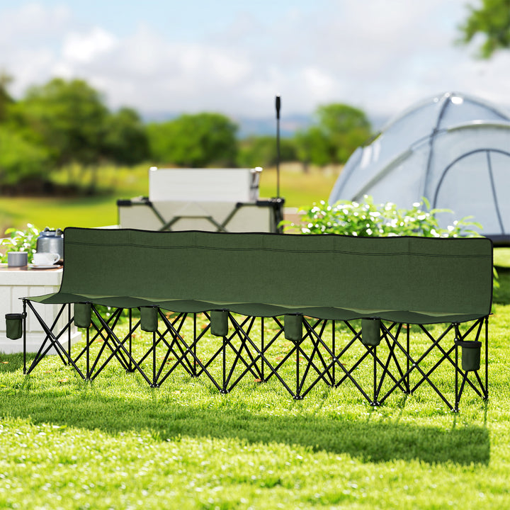 6 Seater Folding Camping Chair with Cup Holder &amp; Carry Bag - Green
