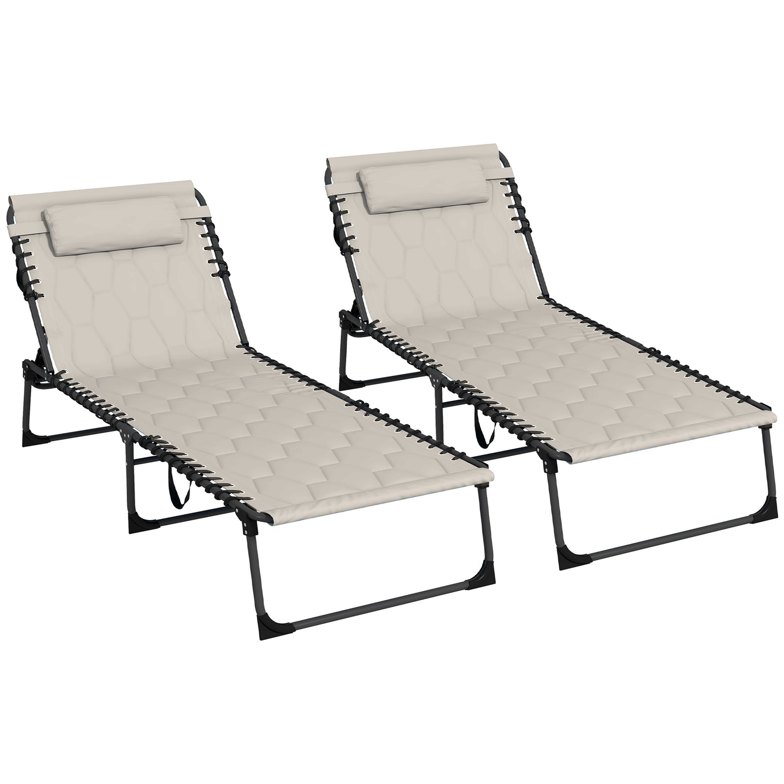 Set of Two Sun Loungers, with Five-Position Reclining Backs - Khaki