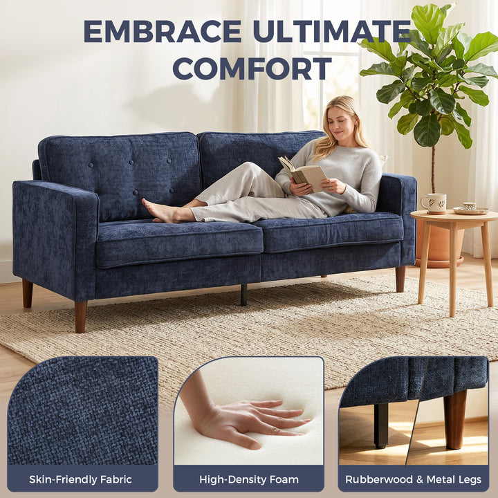3 Seater Sofa Button Tufted Upholstered Couch with Wood Legs for Livin