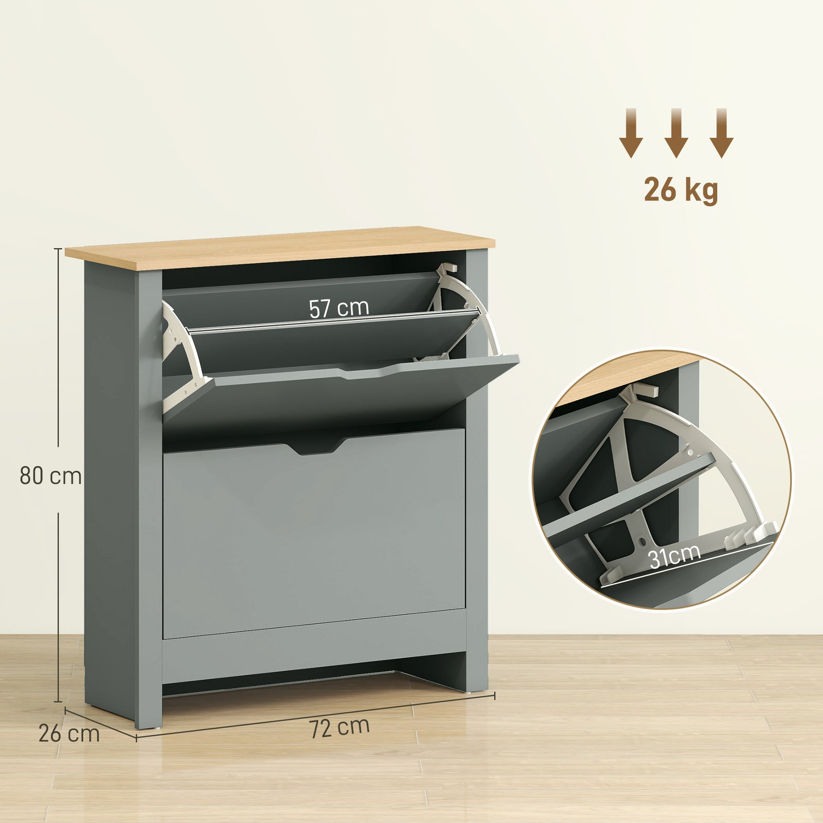 Slim Shoe Cabinet, Narrow Shoe Cupboard with 2 Flip Drawers, Adjustabl