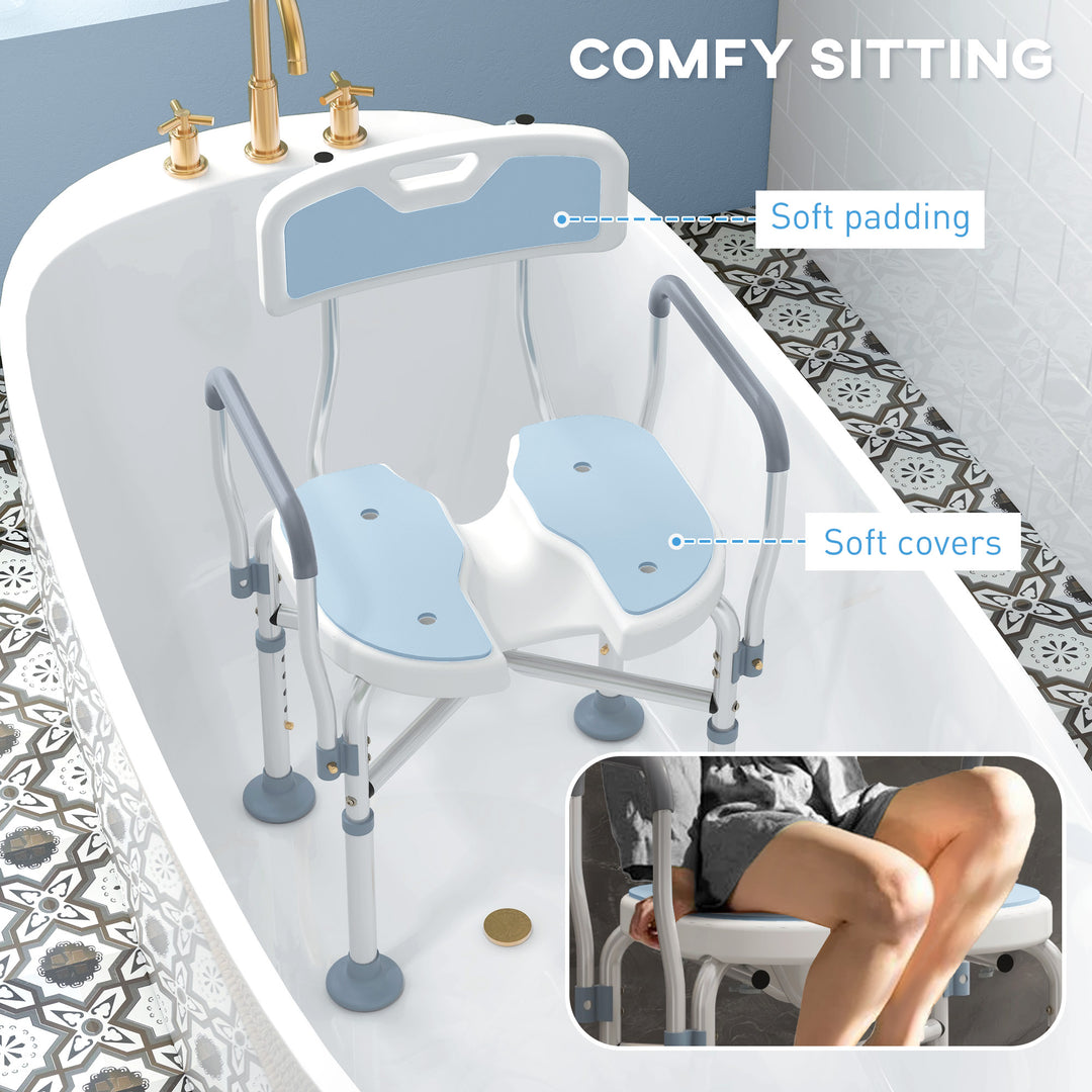 HOMCOM Shower Chair with Upgraded U-shaped Seat and Reinforced Crossbars, Height Adjustable Padded Bath Chair with Non-slip Feet for Elderly Seniors Disabled Handicap, Tool-Free Assembly, Light Blue | Aosom UK