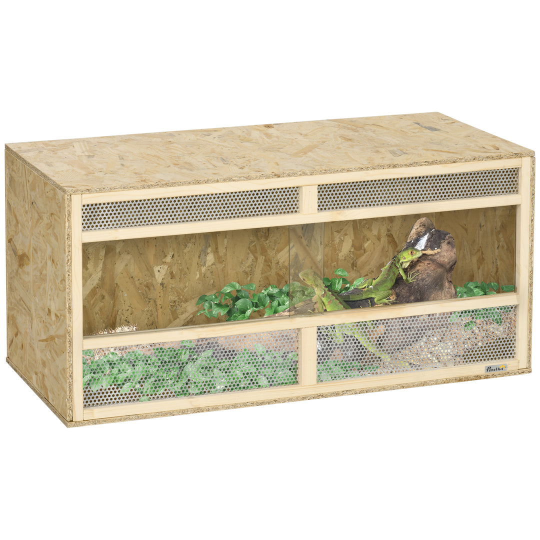 Reptile Terrarium Vivarium Habitat w/ Transparent Sliding Doors, Breathable Mesh, for Lizards, Horned Frogs, Snakes and Chameleons, 100 x 47 x 47cm