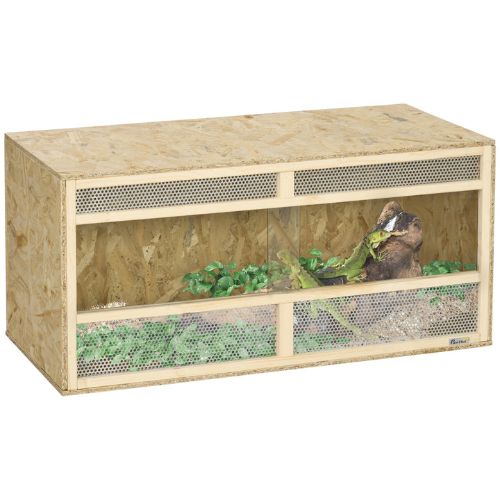 Reptile Terrarium Vivarium Habitat w/ Transparent Sliding Doors, Breathable Mesh, for Lizards, Horned Frogs, Snakes and Chameleons, 100 x 47 x 47cm