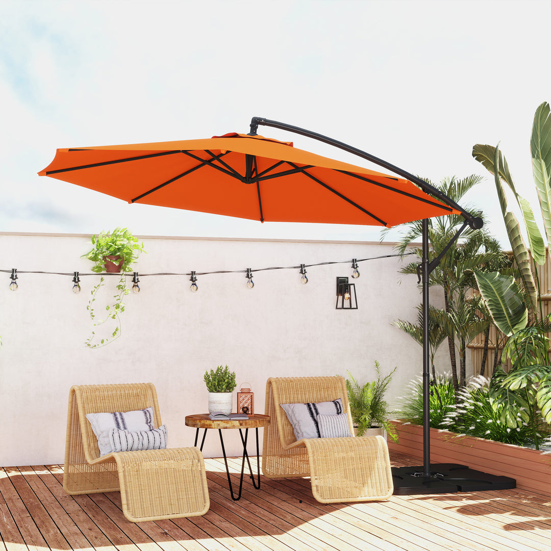 3m Overhanging Parasol, with Base, Weights and Cover - Orange