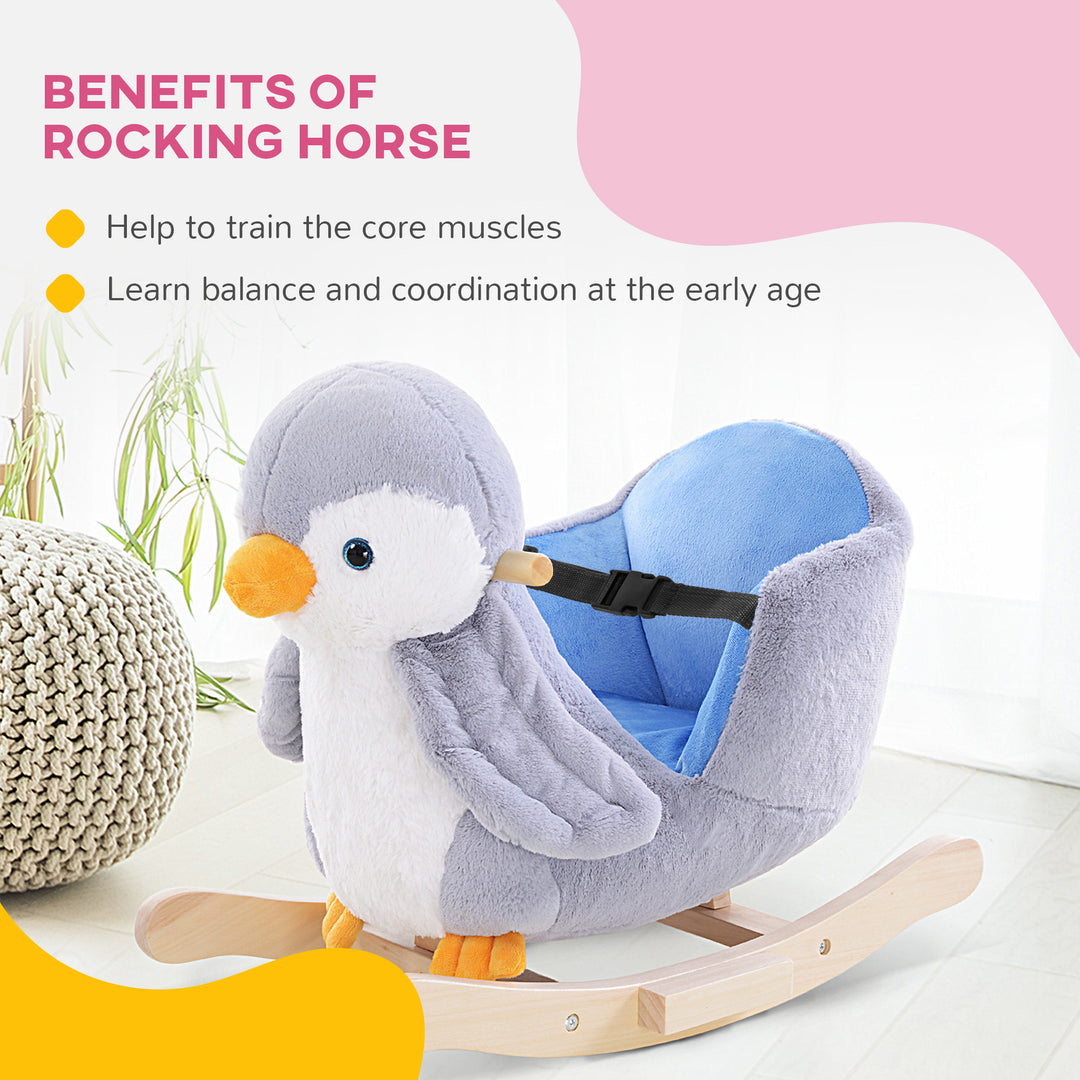 Children Kids Animal Rocking Horse Penguin Plush Musical Button 32 Songs Kid Rocker for 18+ Months