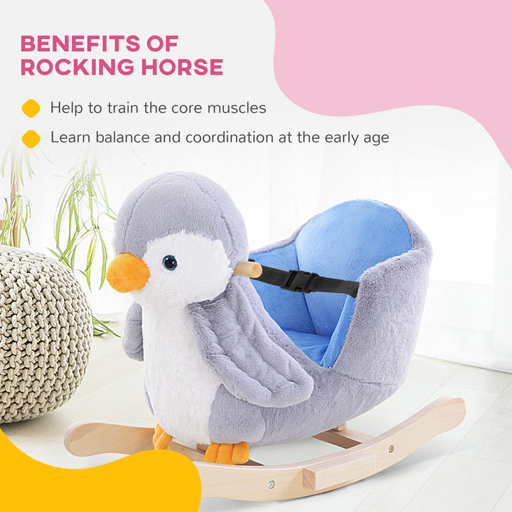Children Kids Animal Rocking Horse Penguin Plush Musical Button 32 Songs Kid Rocker for 18+ Months