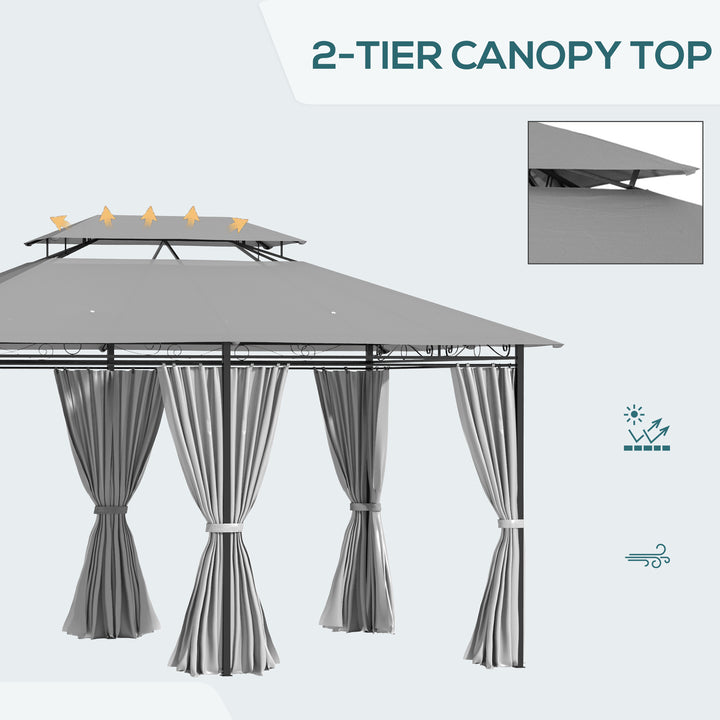 4m x 3(m) Metal Gazebo Canopy Party Tent Garden Pavillion Patio Shelter Pavilion with Curtains Sidewalls, Dark Grey