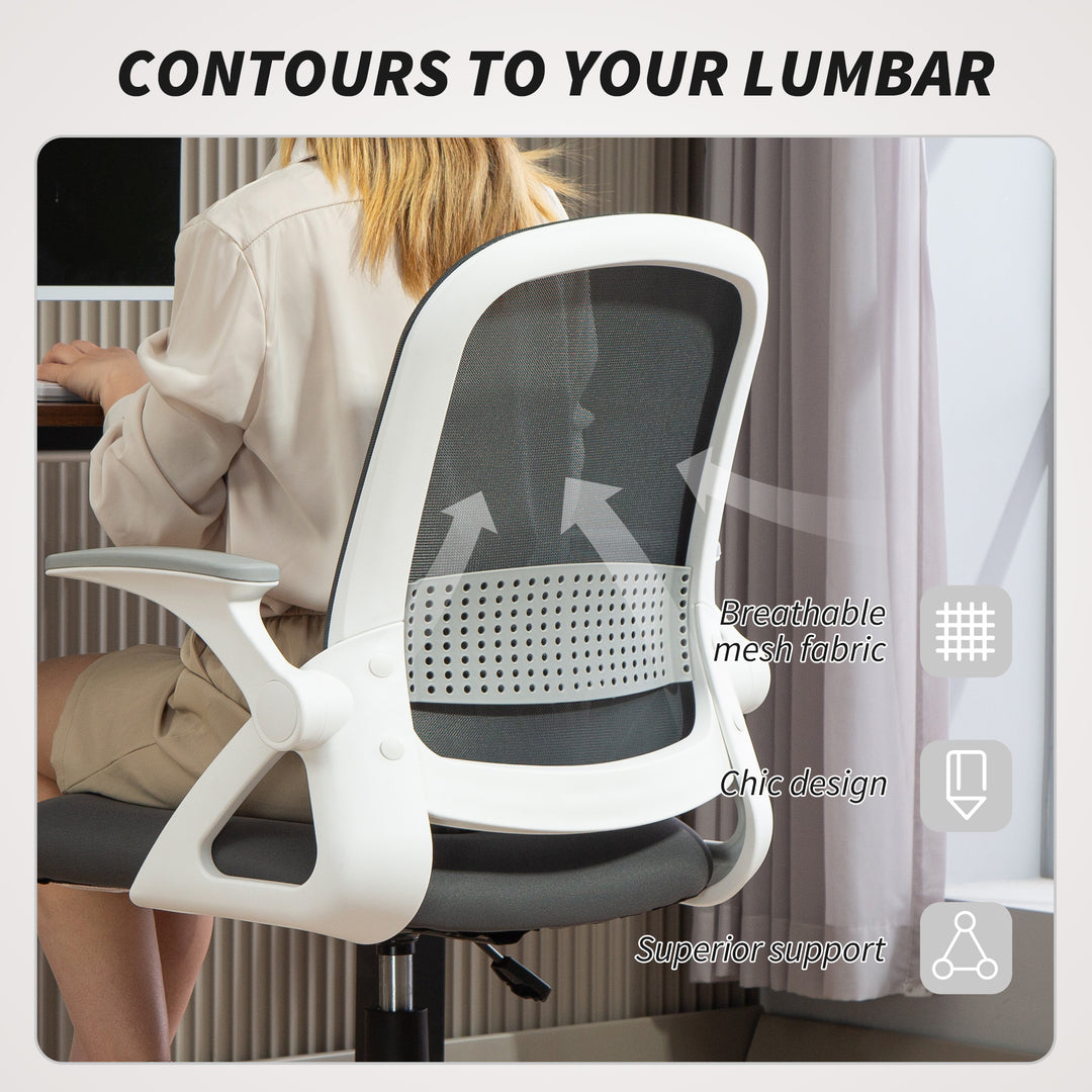 Breathable Mesh Office Chair, Ergonomic Swivel Computer Chair with Flip-up Armrests, Lumbar Back Support for Home/Office, Grey