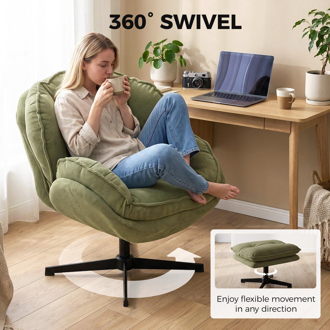 Armchair with Adjustable Footstool, 360-Degree Swivel Chenille Cloud - view 5