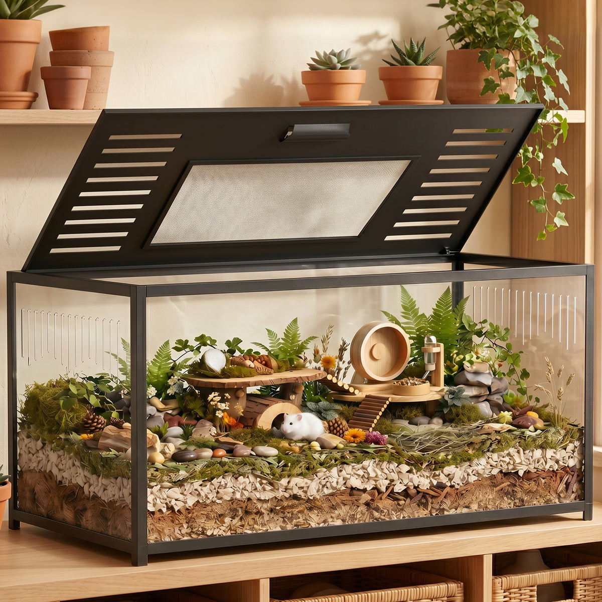 Large Hamster Cage, Chewproof Metal Rat Cage with Openable Top for Syr