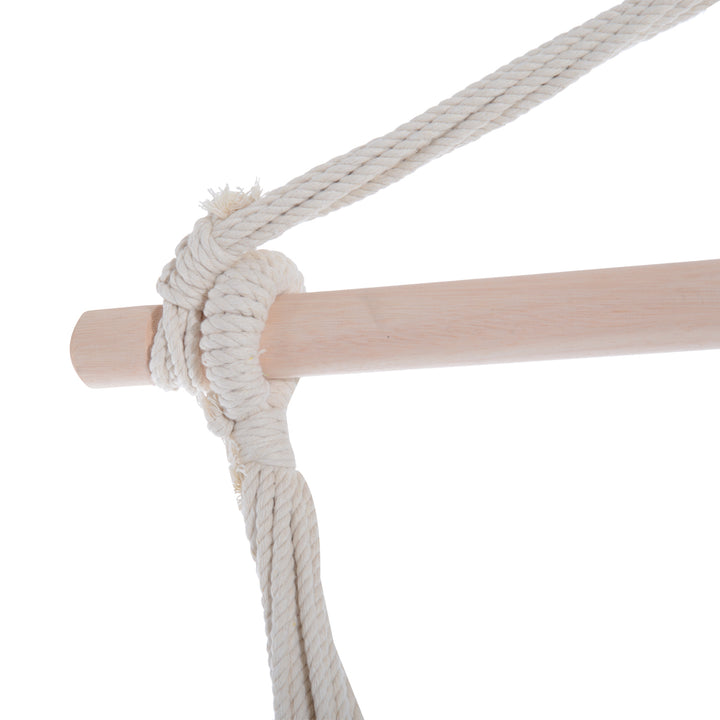 MCL Outdoor Hanging Rope Chair with Cotton Rope, Garden Hammock Chair with Wooden Support Bar Cotton Cloth, Portable Garden Chair for Patio & Tree, Green