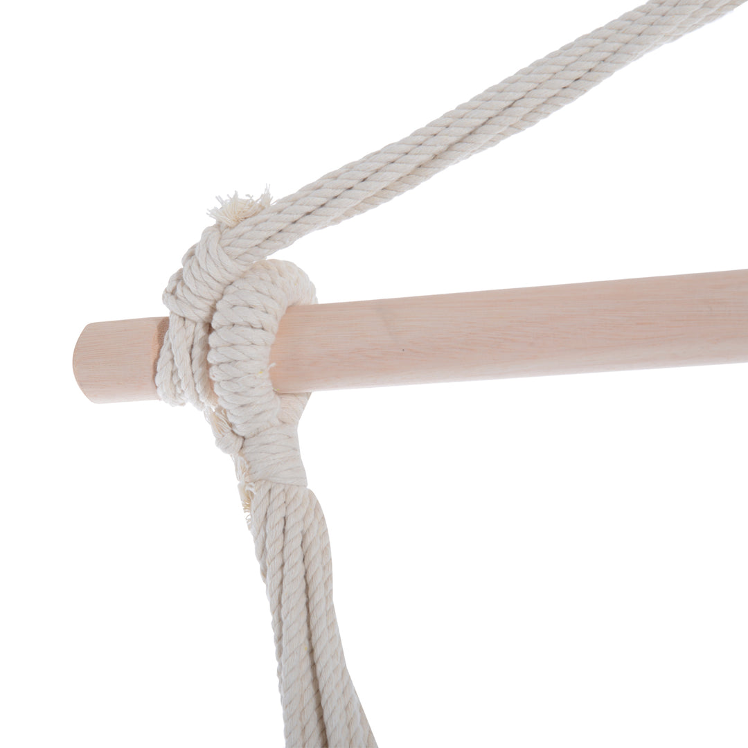 Outdoor Hanging Rope Chair with Cotton Rope, Garden Hammock Chair with Wooden Support Bar Cotton Cloth, Portable Garden Chair for Patio & Tree, Green