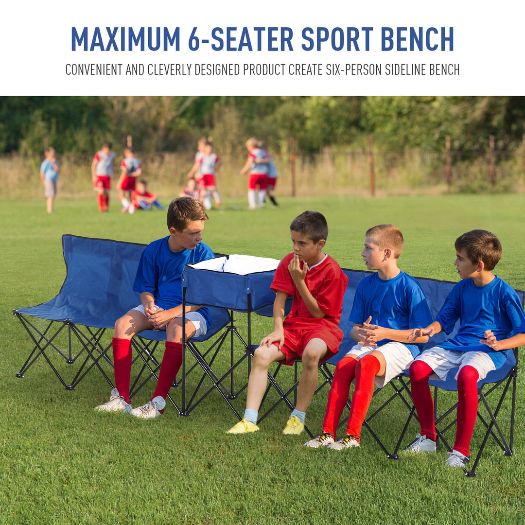 6 Seat Folding Sports Bench Portable Sports Team Bench Spectator Chair with Cooler Bag and Carrying Bag for Outdoor Picnic Camping - Blue