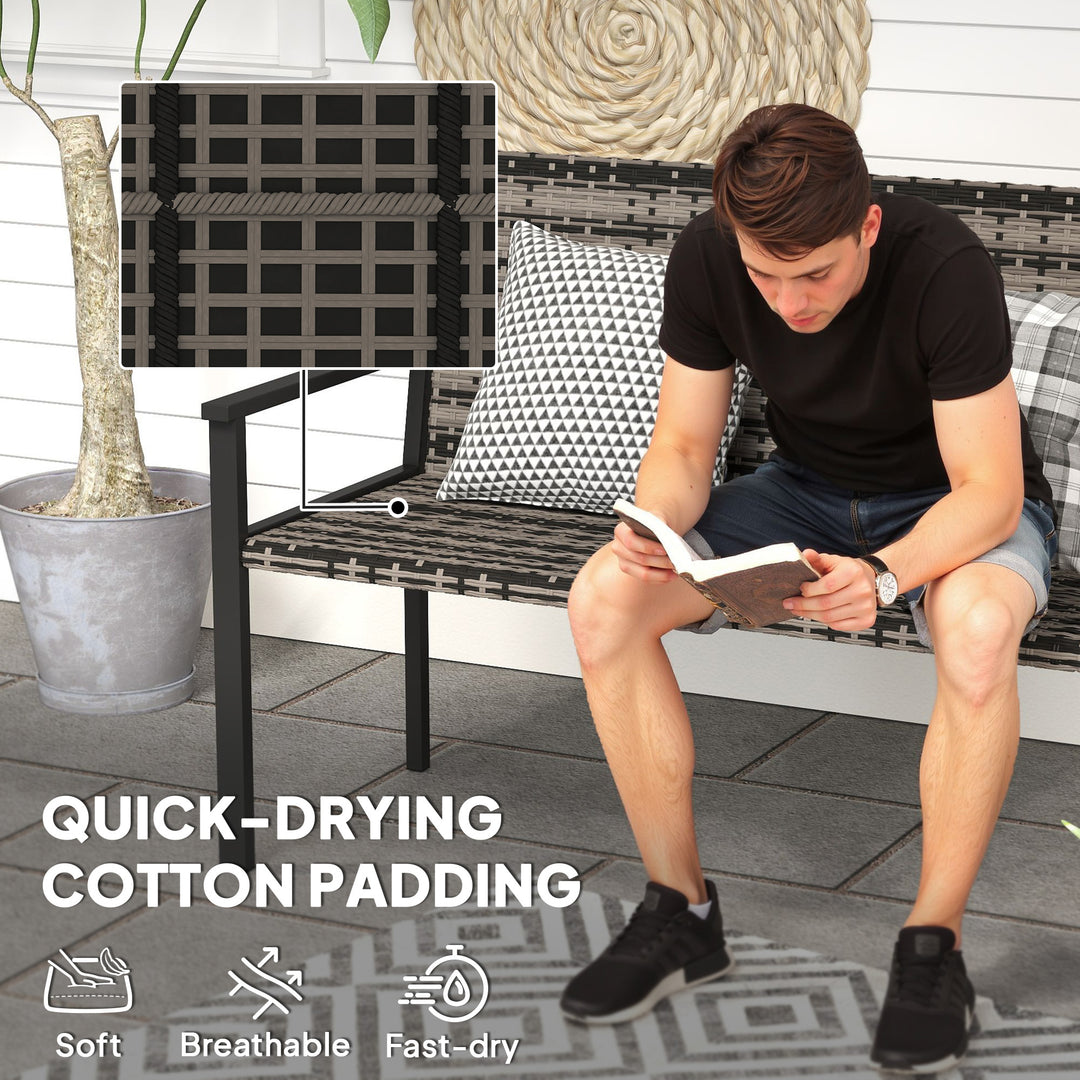Two-Seater Rattan Bench - Mixed Grey