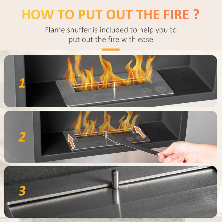 Wall Mounted Ethanol Fireplace, Stainless Steel Bioethanol Heater Stove Fire with 1.2L Tank, 3 Hour Burning Time, Silver