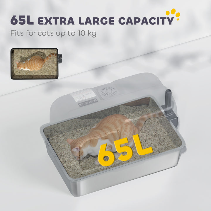 65L Extra Large Stainless Steel Litter Tray with Plasma Deodoriser System, High Sided, Easy to Clean & Odour-Resistant