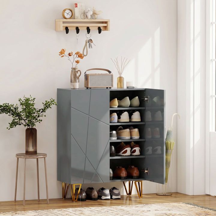 Narrow Shoe Storage Cabinet with Soft-Close Hinges and Adjustable Shel