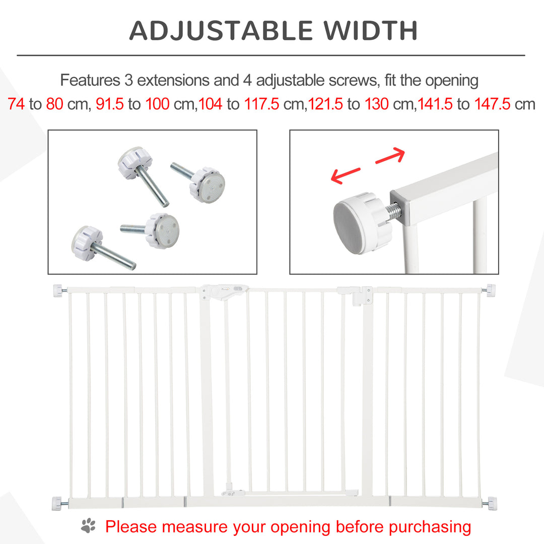 PawHut Pet Gate: Adjustable Pressure Fit with Auto-Close Door for Furry Friends, 74-148cm Wide, Pristine White | Aosom UK