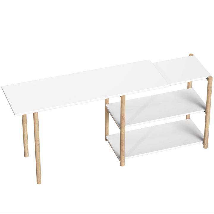 Computer Desk with Storage Shelves Modern Writing Desk Bamboo Frame fo