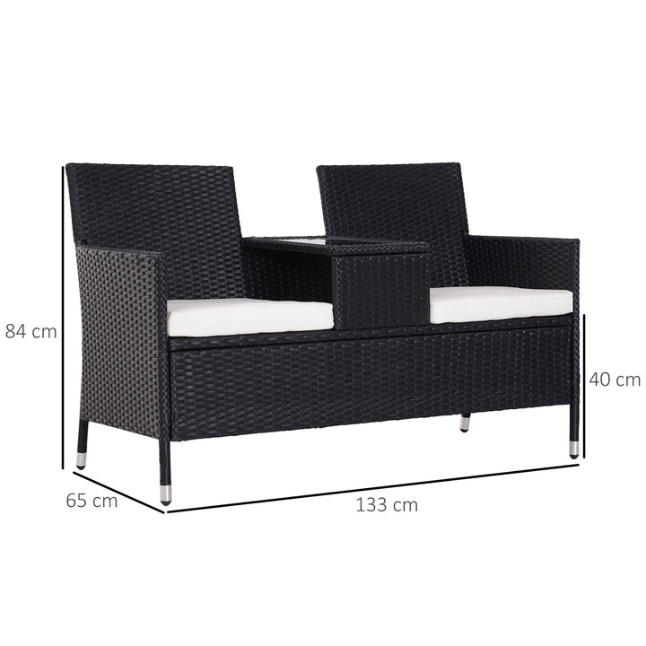 2-Seater Rattan Chair Set W/Middle Tea Table-Black