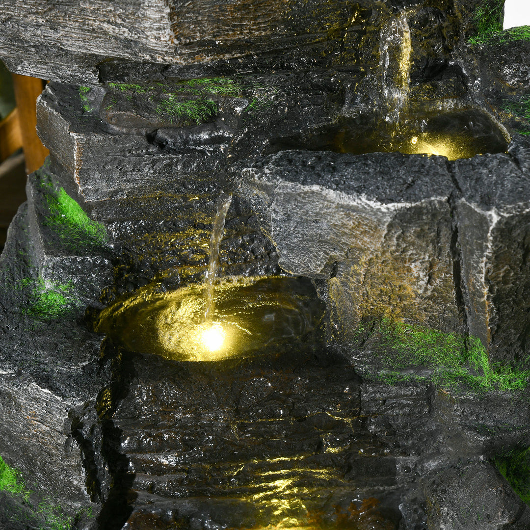 Garden Water Feature with LED Lights - Dark Grey