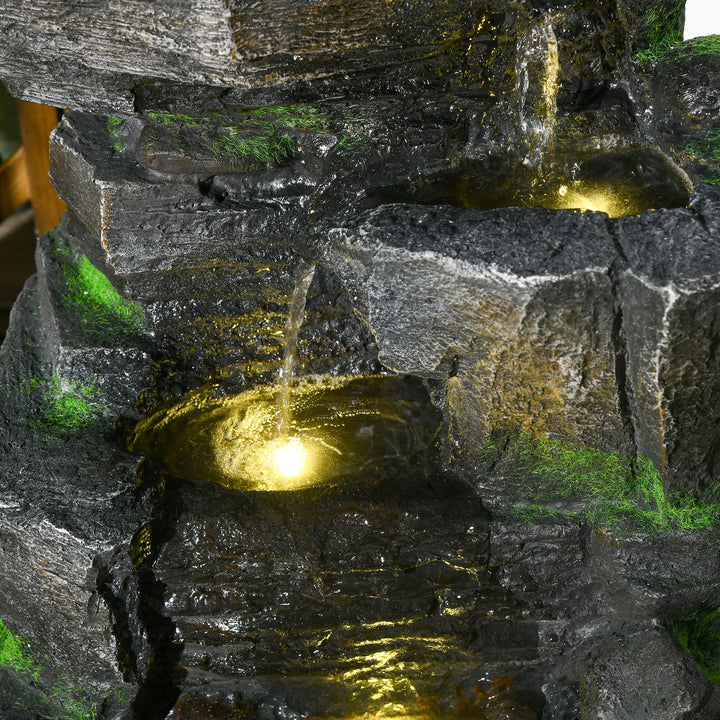Garden Water Feature with LED Lights - Dark Grey