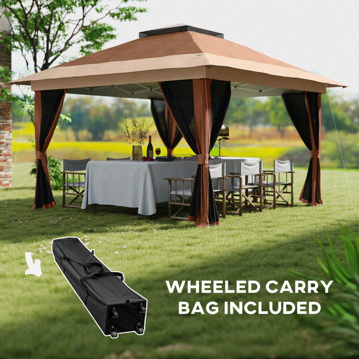 3.6 x 3.6m Pop-Up Gazebo, with Accessories - Brown