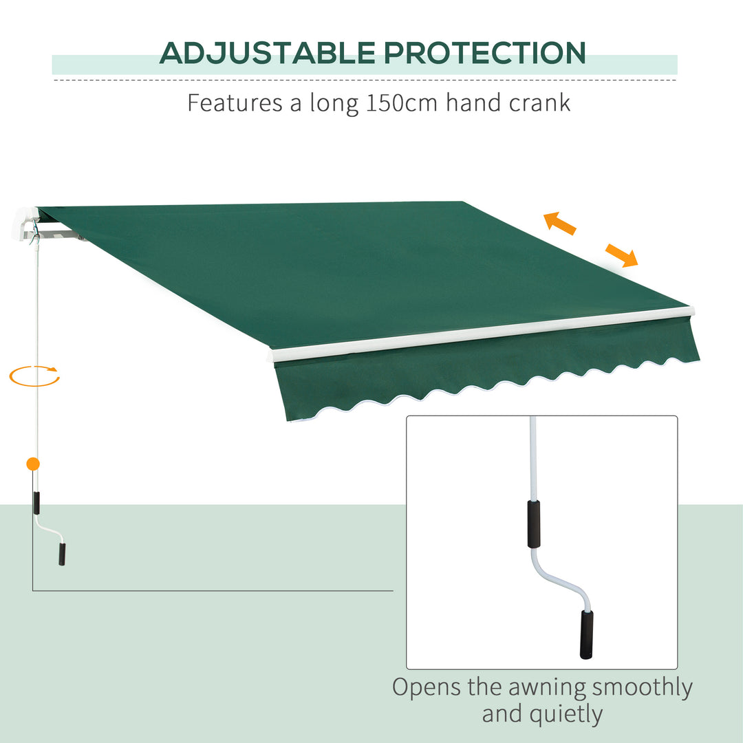 Outsunny Awnings for Patio Awning Canopy Shelter Garden Sun Shade UV Blocker Light Weight Aluminium Frame w/ Hand Crank 3 x 2m Green