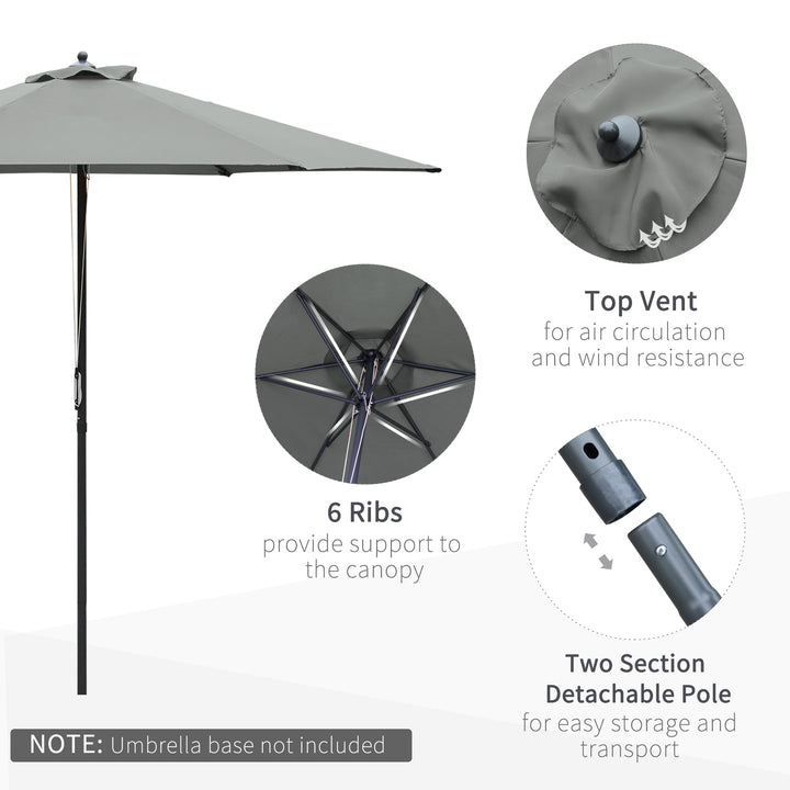 Outsunny 2.8m Patio Parasols Umbrellas Outdoor 6 Ribs Sunshade Canopy Manual Push Garden Backyard Furniture, Dark Grey