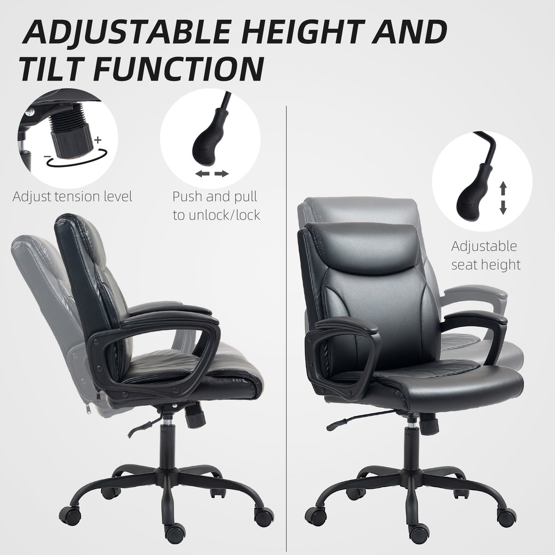 Executive Office Chair, Faux Leather Desk Chair with Height Adjustable, Swivel Wheels and Tilt Function, Computer Chair for Home Office and Study Room, Black